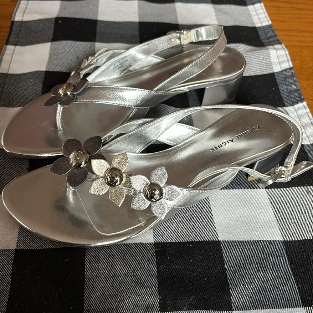 Silver Floral Women's Sandals - Picture 2 of 6